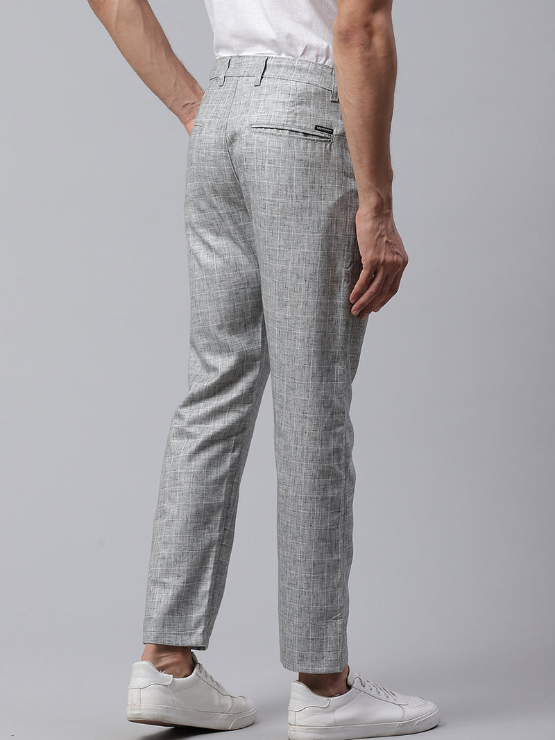 Men Grey Melange  Olive Green Smart Skinny Fit Checked Chinos