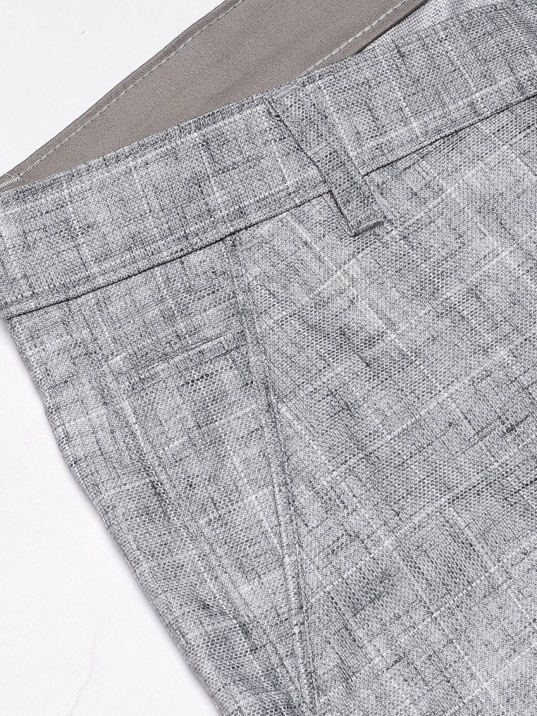 Men Grey Melange  Olive Green Smart Skinny Fit Checked Chinos