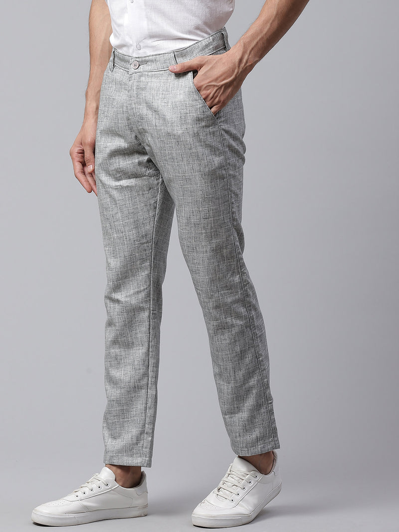 Men Grey Melange  Olive Green Smart Skinny Fit Checked Chinos