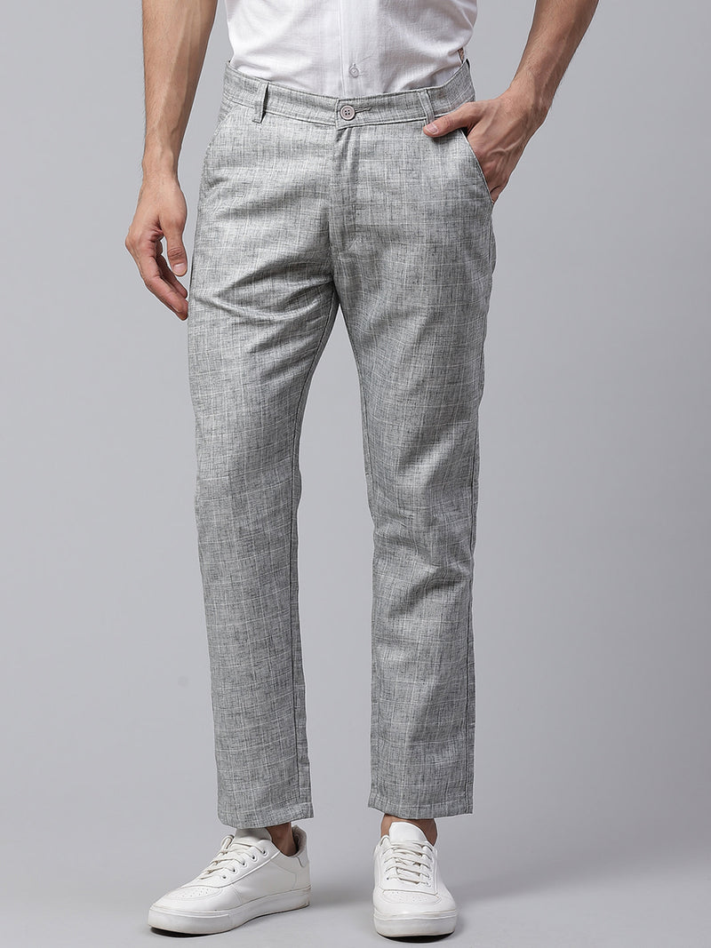 Men Grey Melange  Olive Green Smart Skinny Fit Checked Chinos