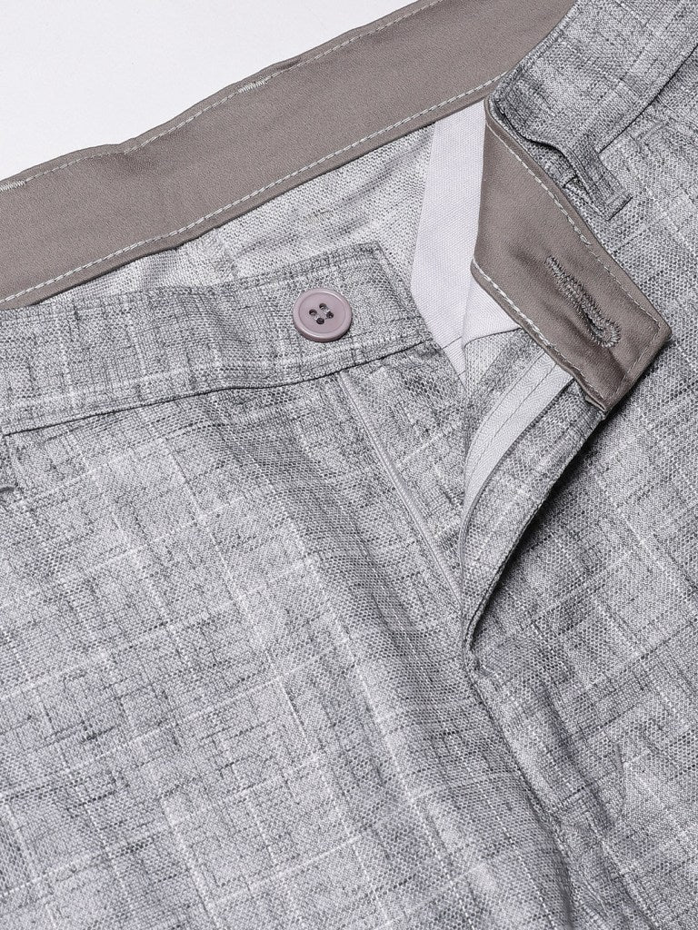 Men Grey Melange  Olive Green Smart Skinny Fit Checked Chinos