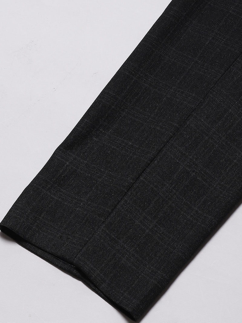 Men Charcoal Black Smart Tapered Fit Checked Formal Trousers