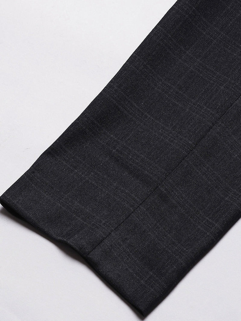 Men Black Smart Tapered Fit Checked Cropped Formal Trousers