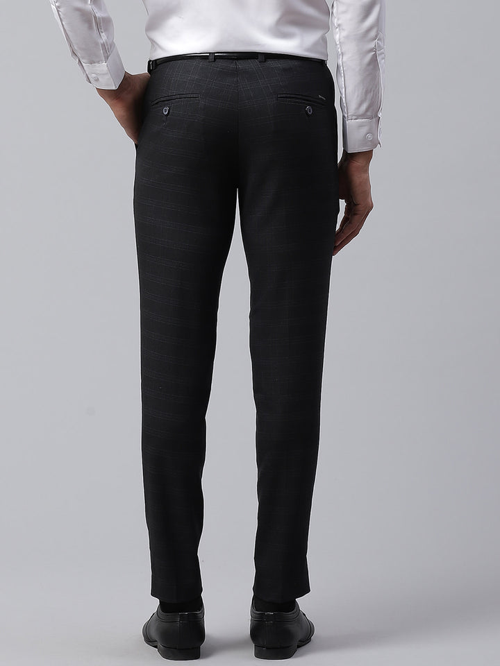 Men Black Smart Tapered Fit Checked Cropped Formal Trousers