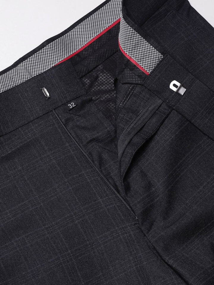 Men Black Smart Tapered Fit Checked Cropped Formal Trousers