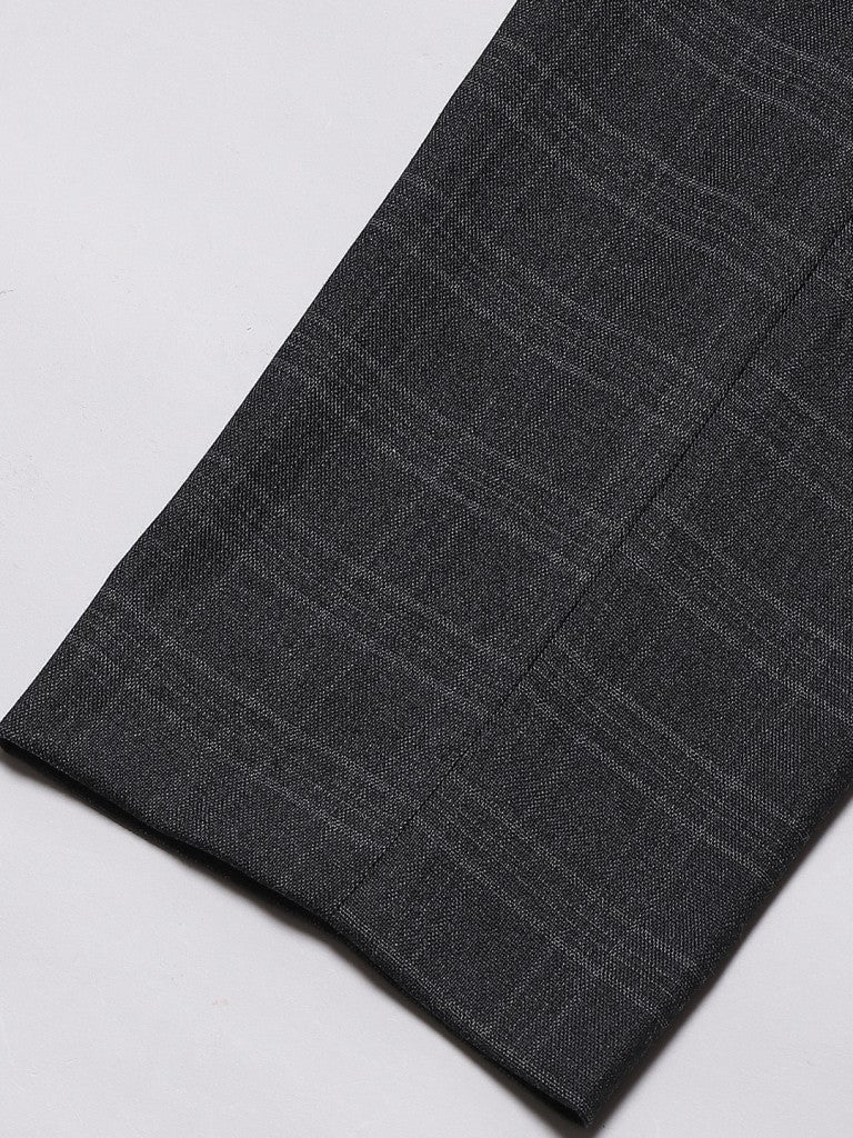 Men Charcoal Grey Smart Tapered Fit Checked Formal Trousers