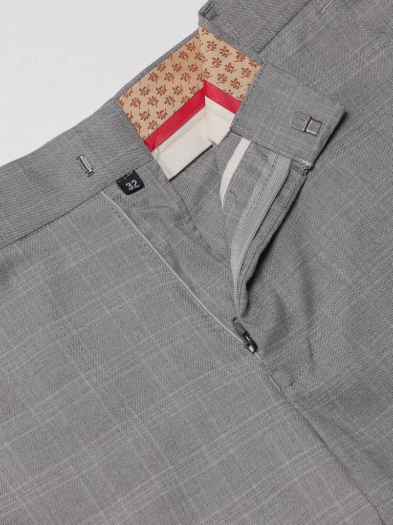 Men Grey Smart Tapered Fit Checked Formal Trousers