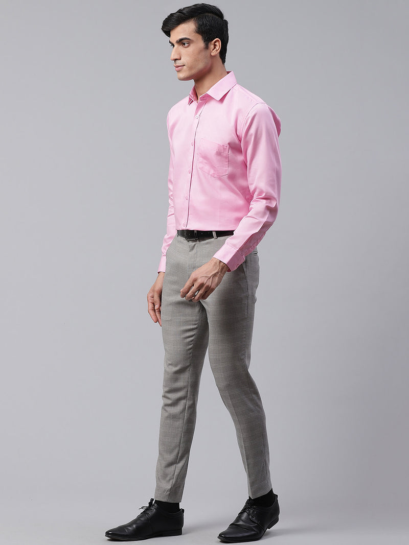 Men Grey Smart Tapered Fit Checked Formal Trousers