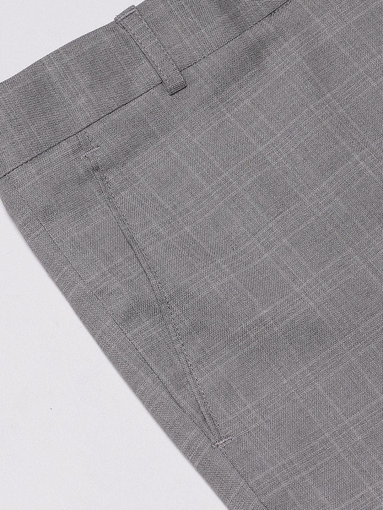 Men Grey Smart Tapered Fit Checked Formal Trousers