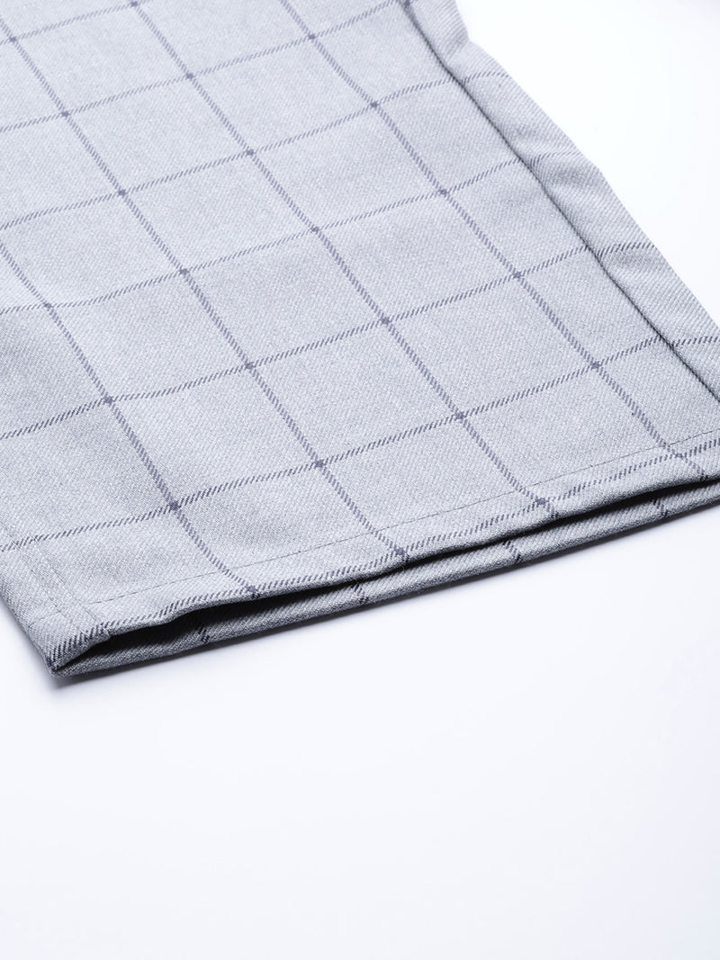 Men Grey  Black Smart Skinny Fit Checked Regular Trousers