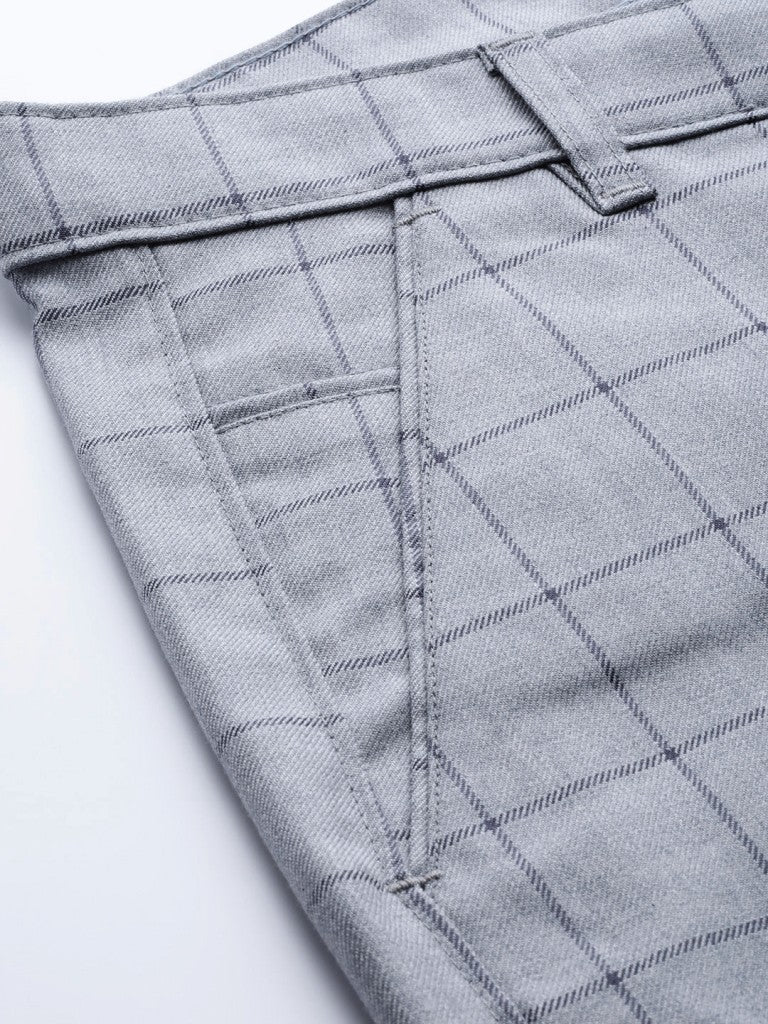 Men Grey  Black Smart Skinny Fit Checked Regular Trousers