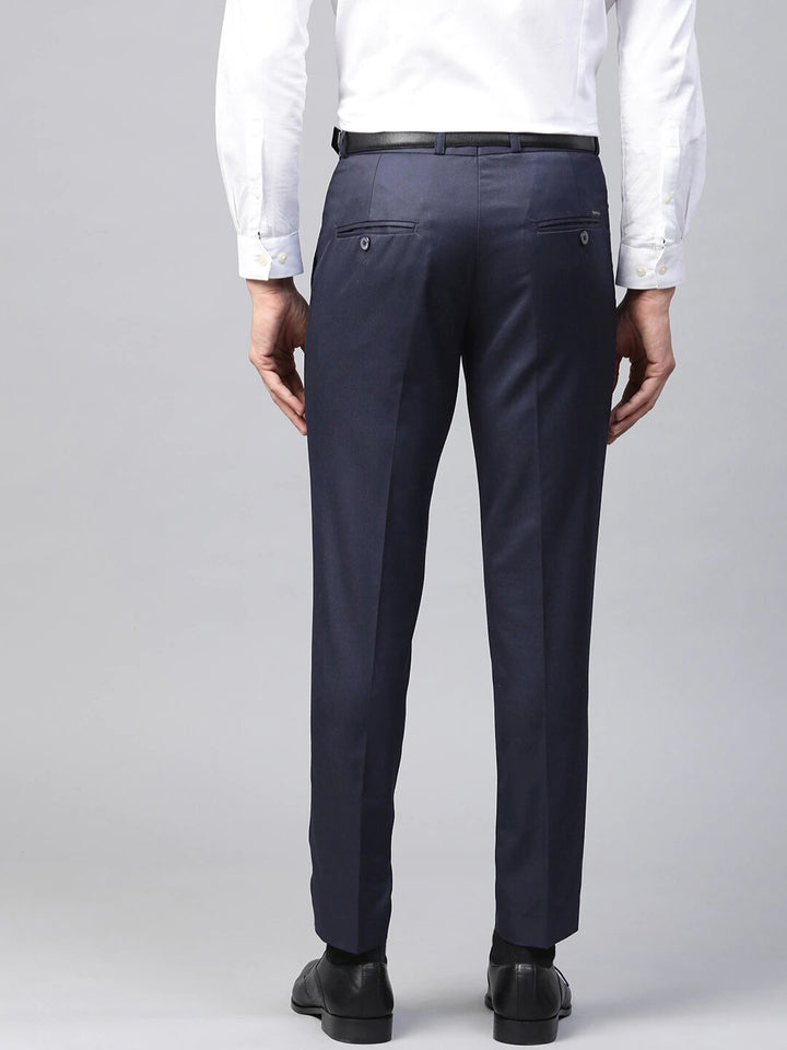 Men Navy Blue Smart Tapered Fit Solid Formal Trousers