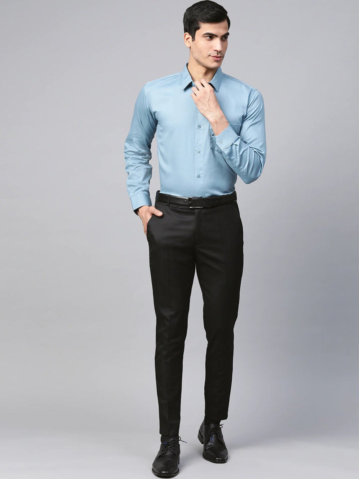 Men Black Smart Tapered Fit Formal Trousers