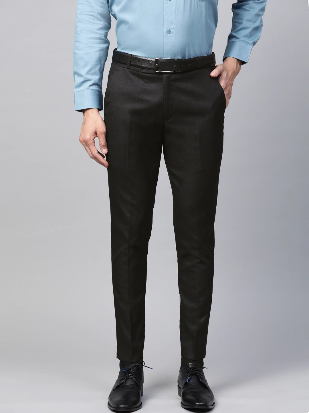Men Black Smart Tapered Fit Formal Trousers