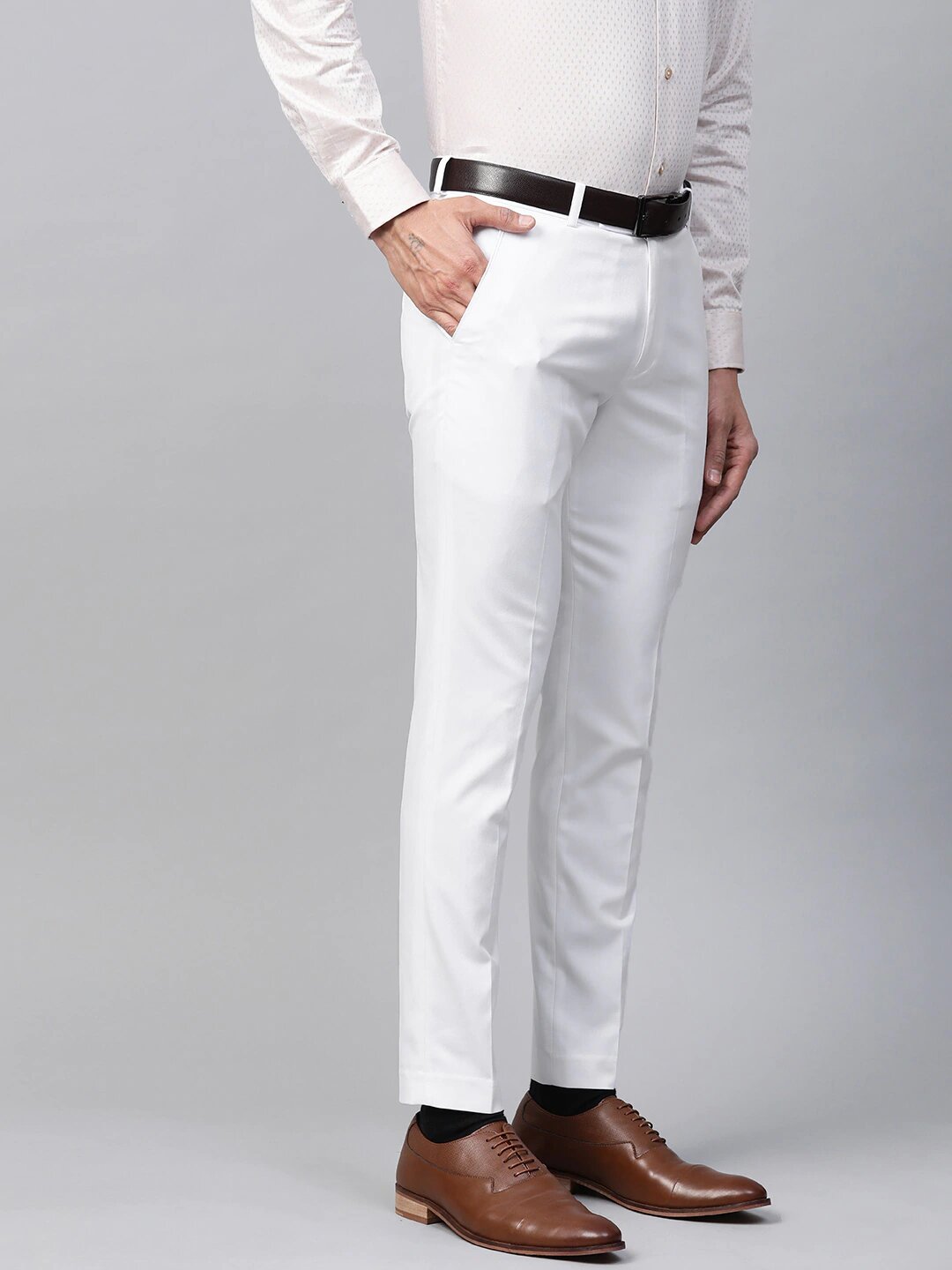 Shop WES Formals Textured Light Grey Slim Tapered Trousers Online  Westside