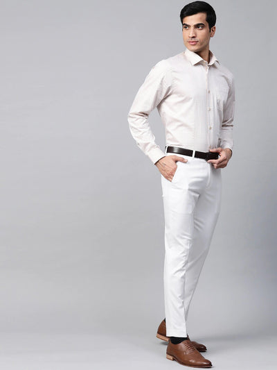 Men White Smart Tapered Fit Solid Formal Trousers