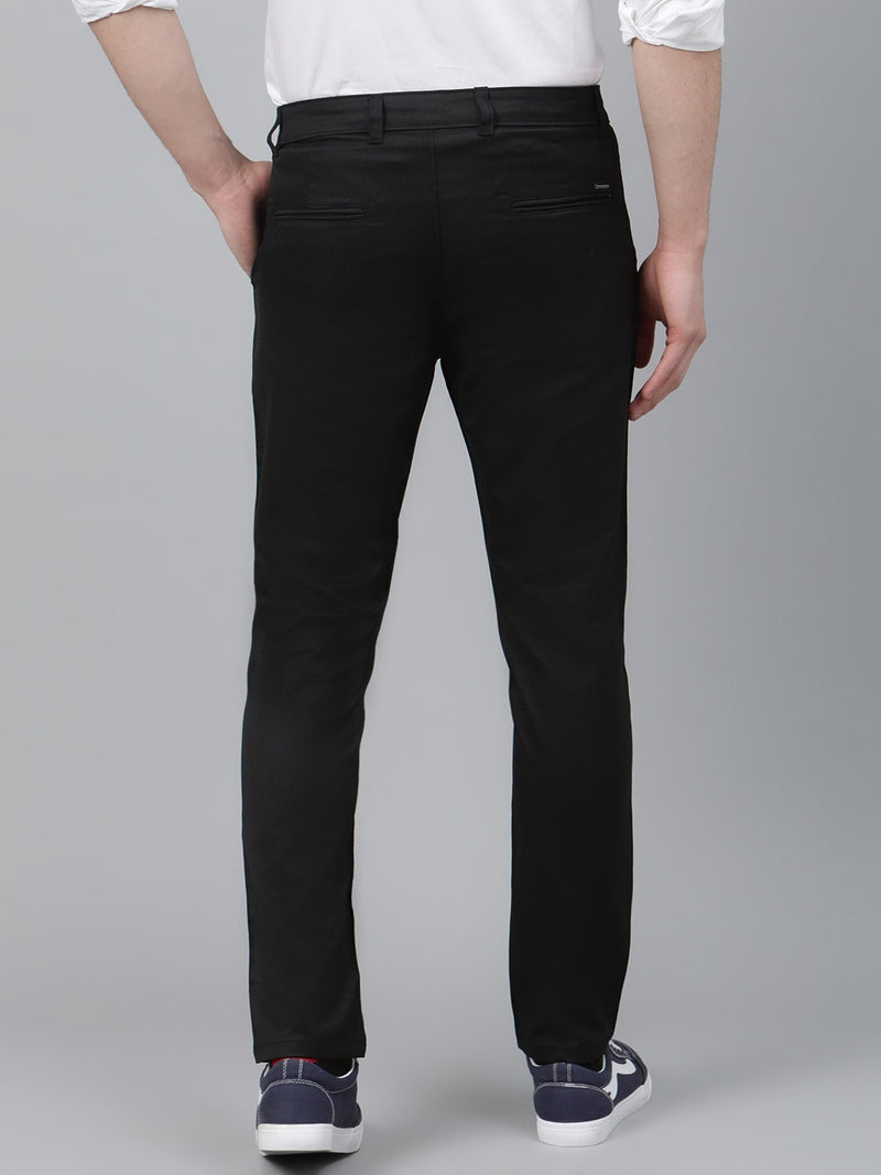Men Black Smart Tapered Fit Solid Regular Trousers