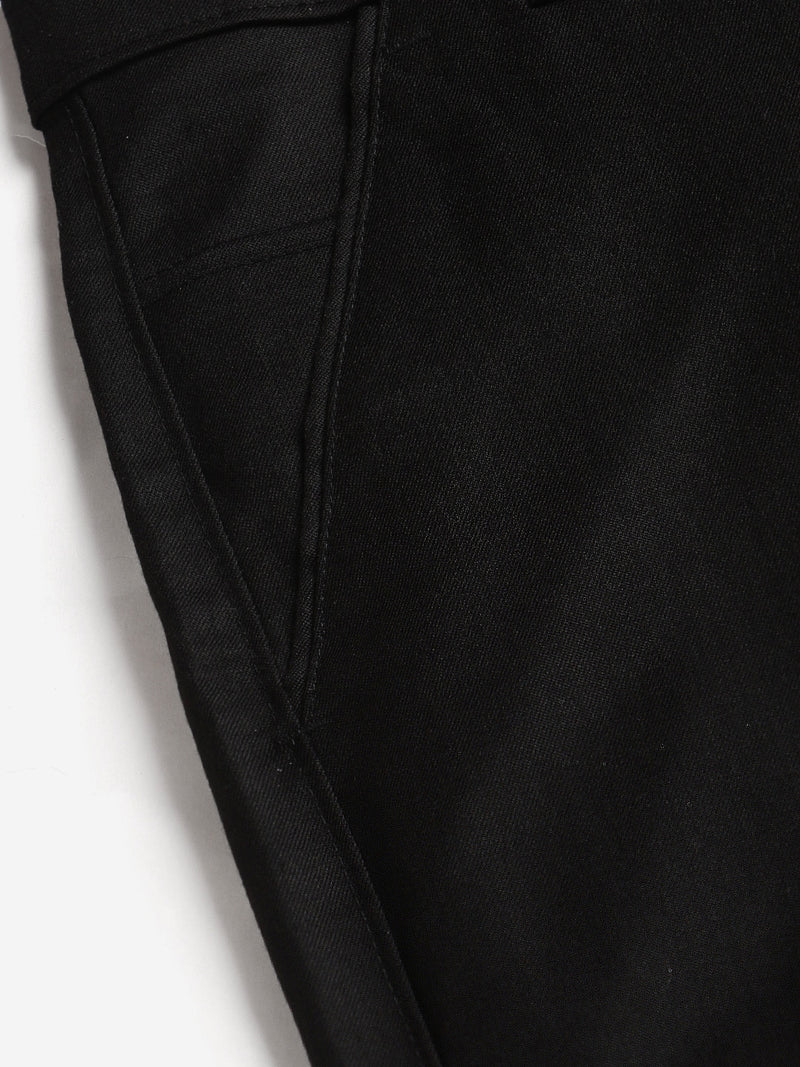 Men Black Smart Tapered Fit Solid Regular Trousers