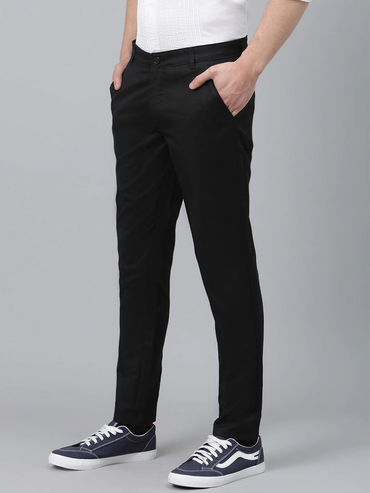 Men Black Smart Tapered Fit Solid Regular Trousers