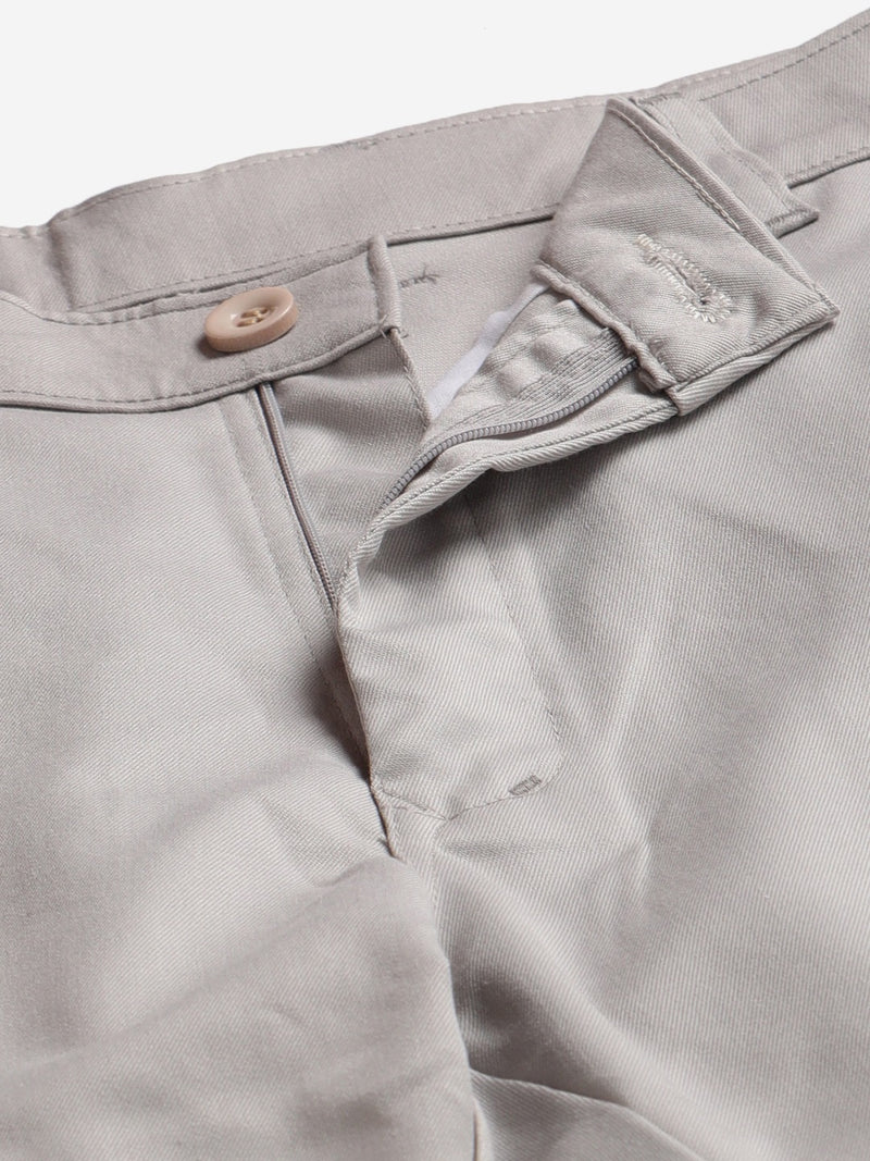 Men Grey Smart Tapered Fit Solid Regular Trousers