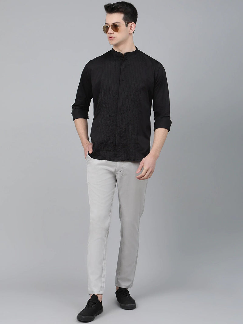 Men Grey Smart Tapered Fit Solid Regular Trousers