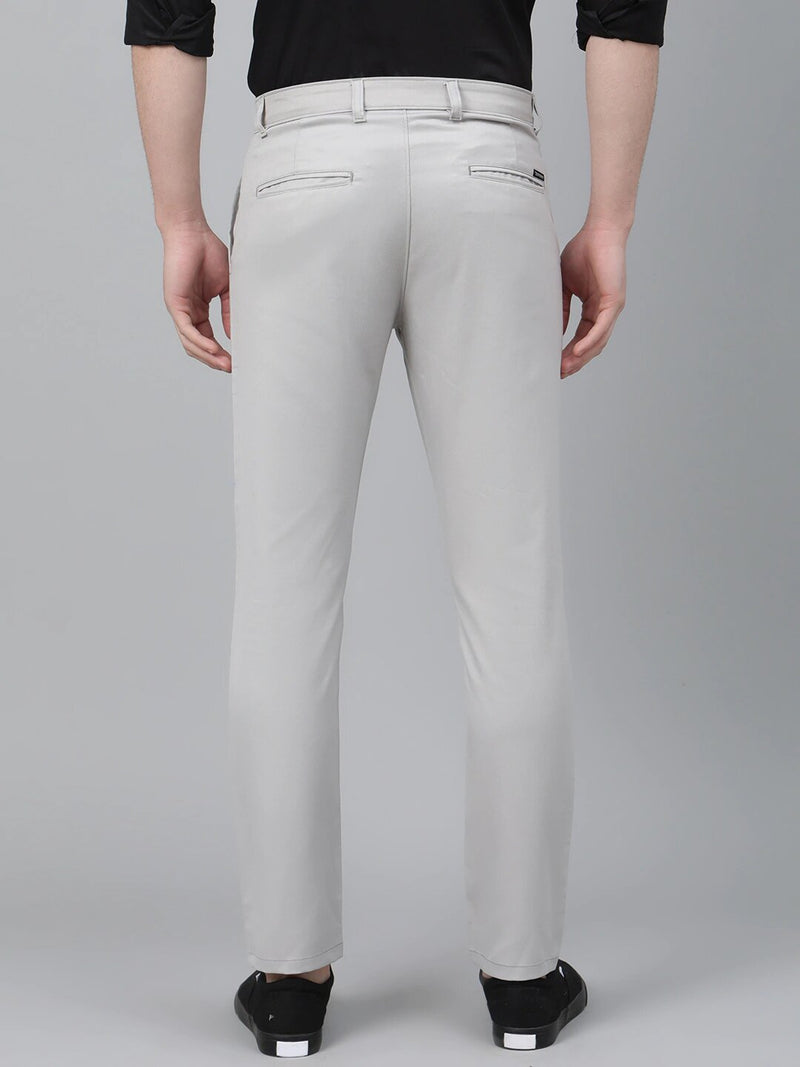 Men Grey Smart Tapered Fit Solid Regular Trousers