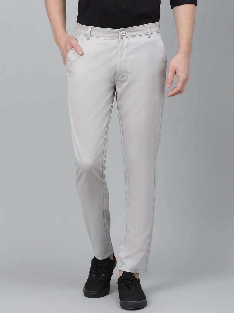 Men Grey Smart Tapered Fit Solid Regular Trousers