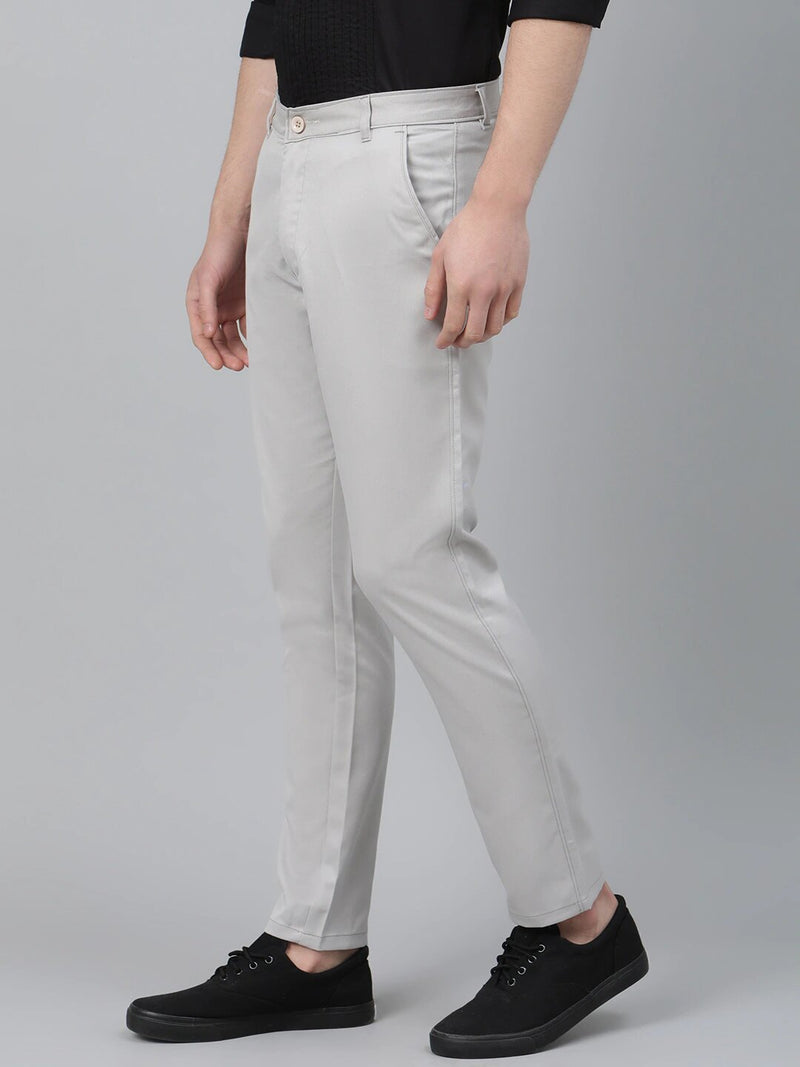 Men Grey Smart Tapered Fit Solid Regular Trousers