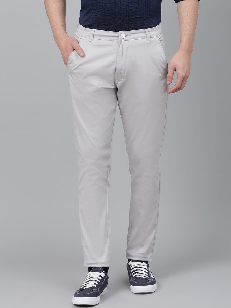 Men Grey Smart Skinny Fit Solid Chinos