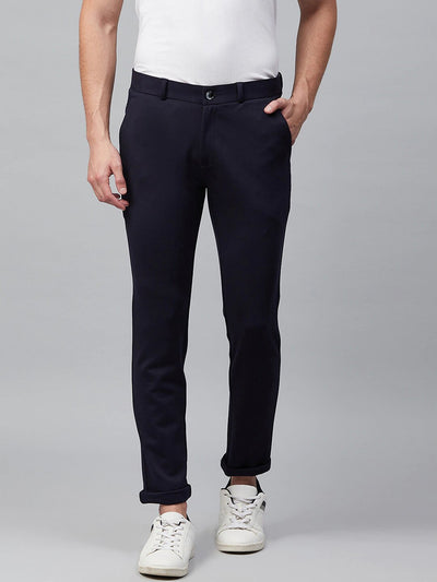 Navy Blue: Wrinkle Free Stretchable Smart Skinny Fit Solid Chinos
