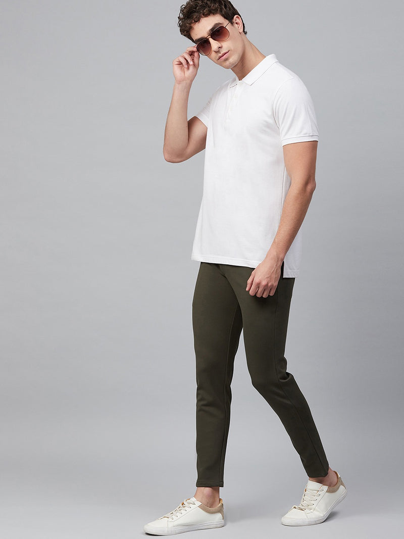 Olive Green: Wrinkle Free Stretchable Cropped Chinos