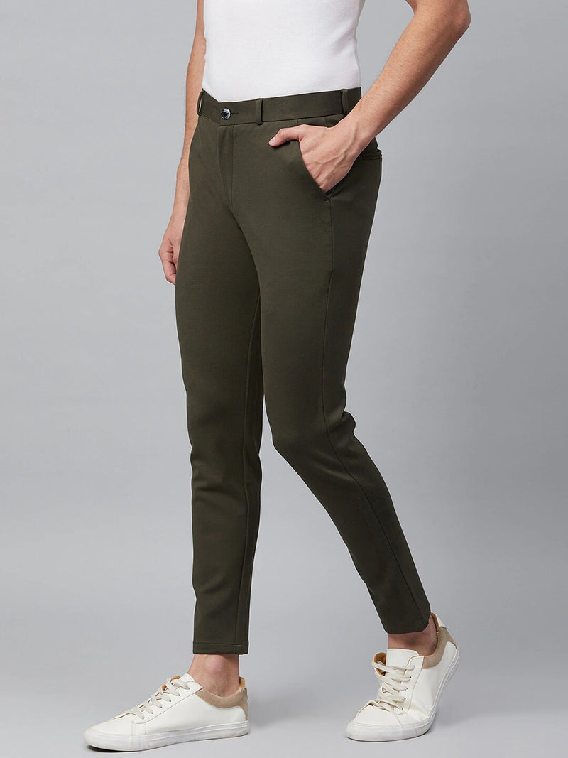 Olive Green: Wrinkle Free Stretchable Cropped Chinos