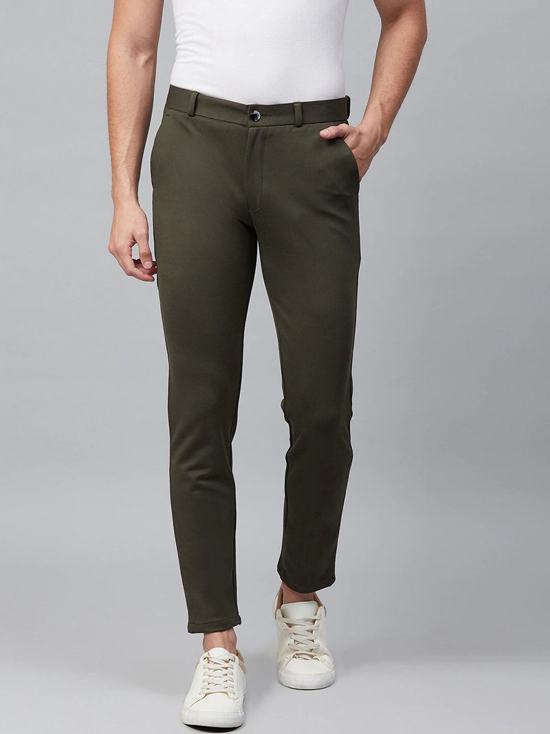 Olive Green: Wrinkle Free Stretchable Cropped Chinos