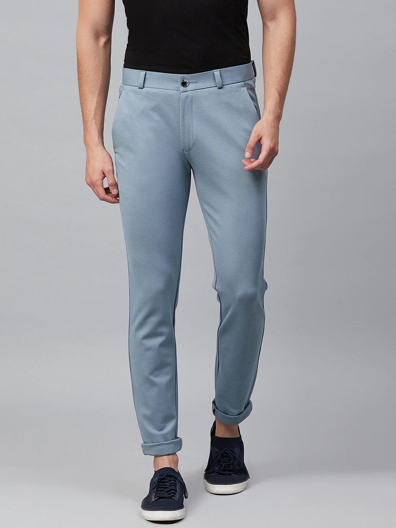 Blue: Wrinkle Free Strectable Smart Skinny Fit Solid Chinos