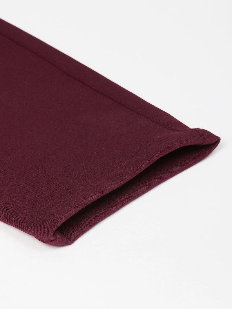 Burgundy: Stretchable Wrinkle Free Cropped Fit Solid Chinos