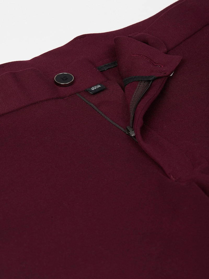 Burgundy: Stretchable Wrinkle Free Cropped Fit Solid Chinos