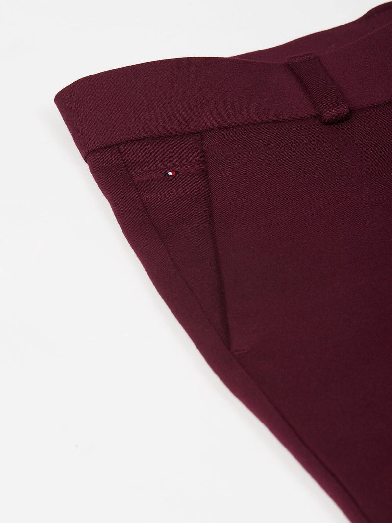 Burgundy: Stretchable Wrinkle Free Cropped Fit Solid Chinos