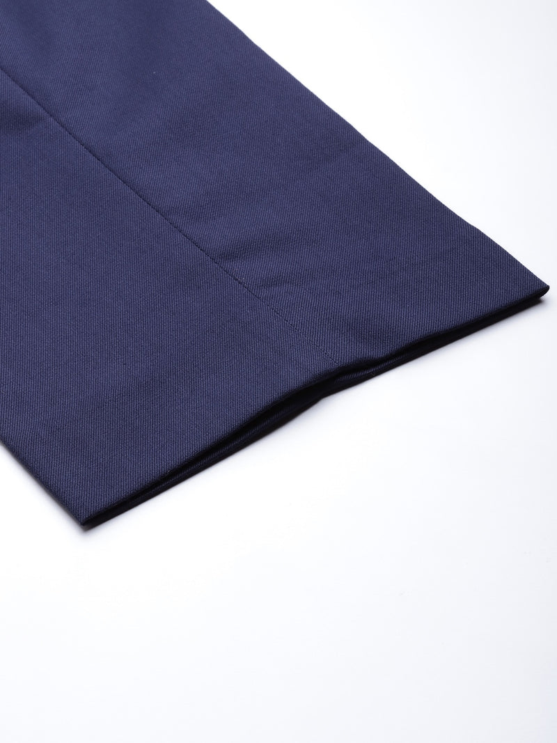 Men Navy Blue Smart Tapered Fit Solid Cropped Regular Trousers