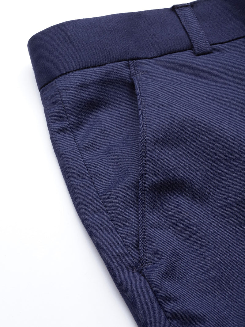 Men Navy Blue Smart Tapered Fit Solid Cropped Regular Trousers