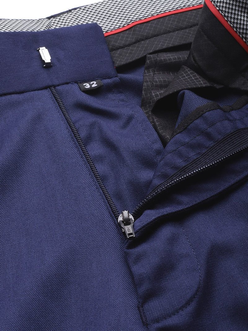 Men Navy Blue Smart Tapered Fit Solid Cropped Regular Trousers