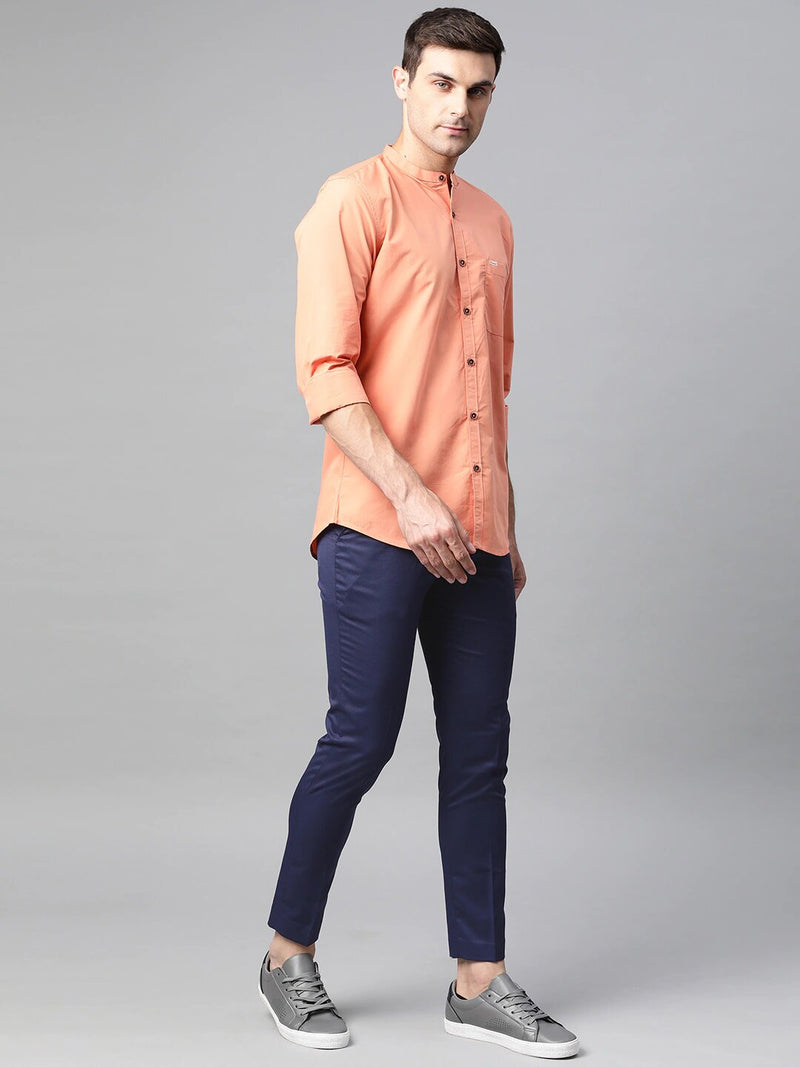 Men Navy Blue Smart Tapered Fit Solid Cropped Regular Trousers