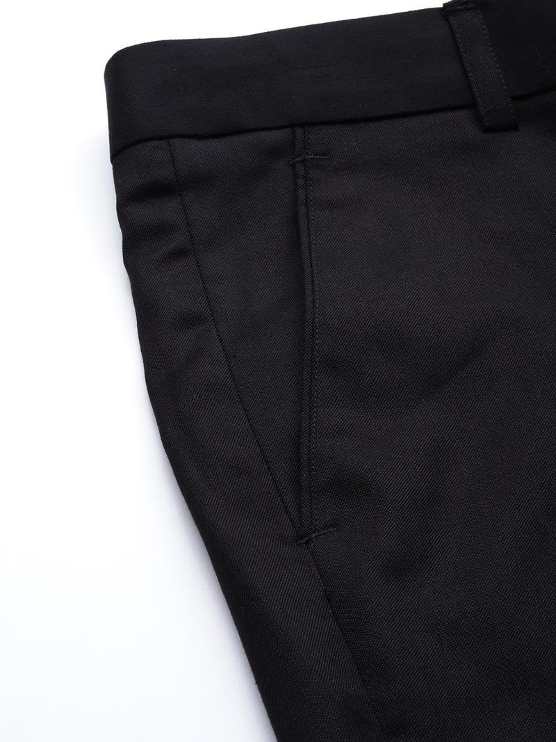 Men Black Smart Tapered Fit Solid Cropped Regular Trousers