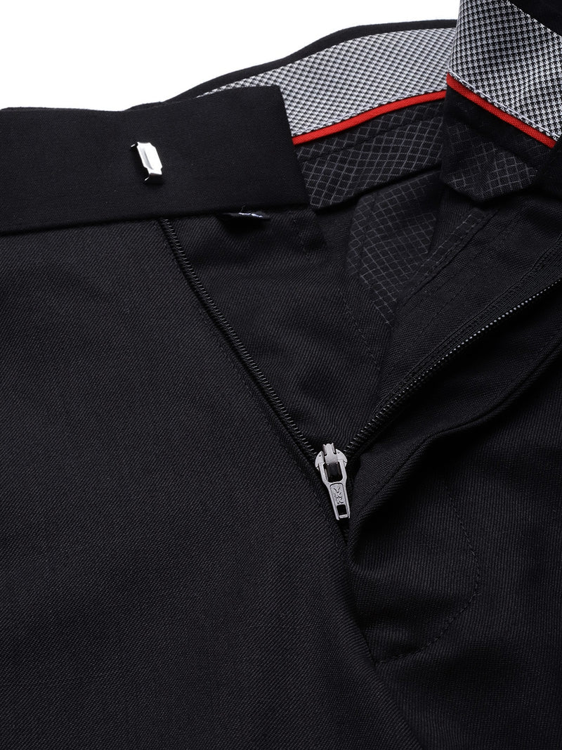 Men Black Smart Tapered Fit Solid Cropped Regular Trousers
