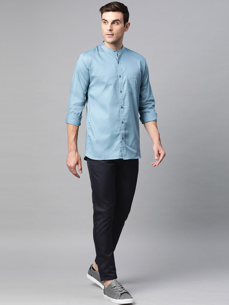 Men Navy Blue Smart Tapered Fit Solid Cotton Cropped Regular Trousers