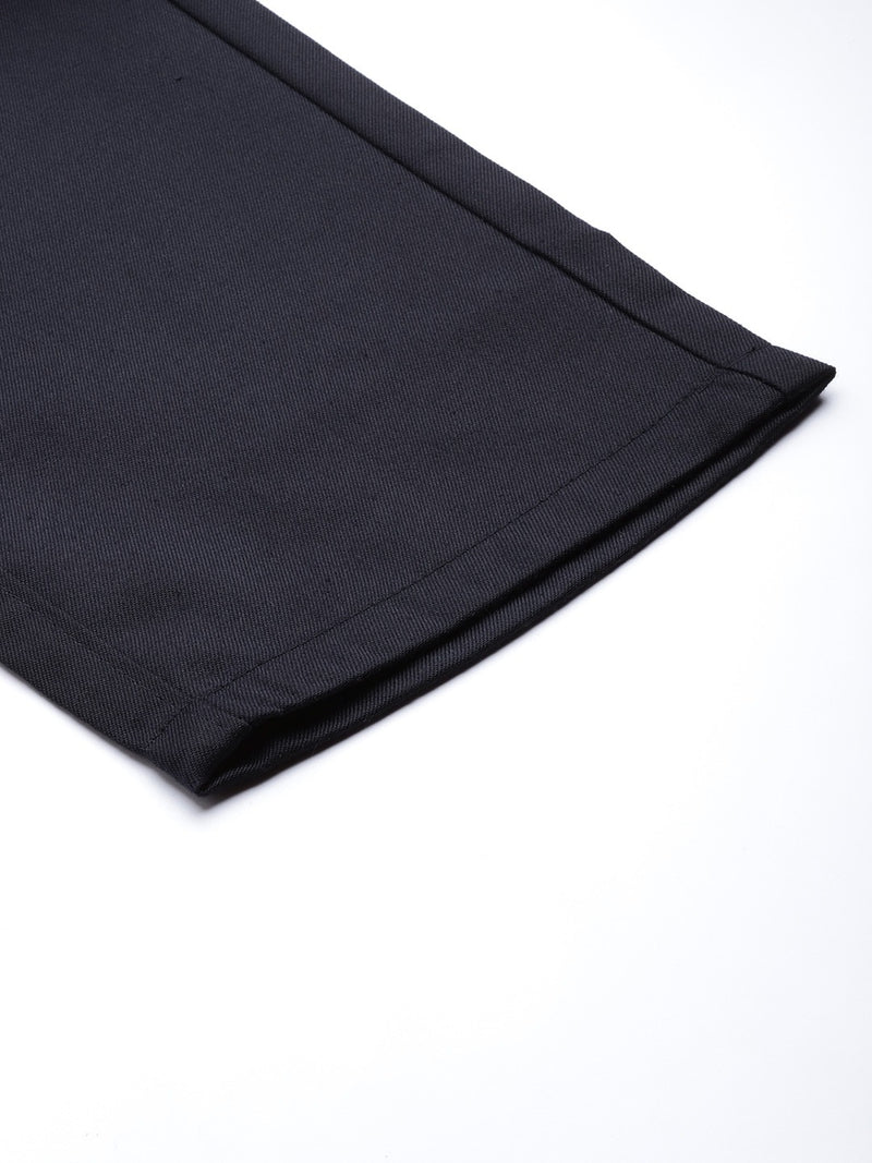 Men Navy Blue Smart Tapered Fit Solid Cotton Cropped Regular Trousers