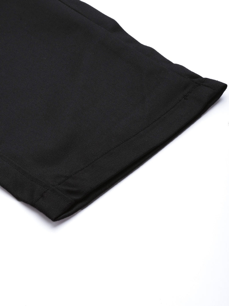 Men Black Smart Tapered Fit Solid Cotton Cropped Regular Trousers