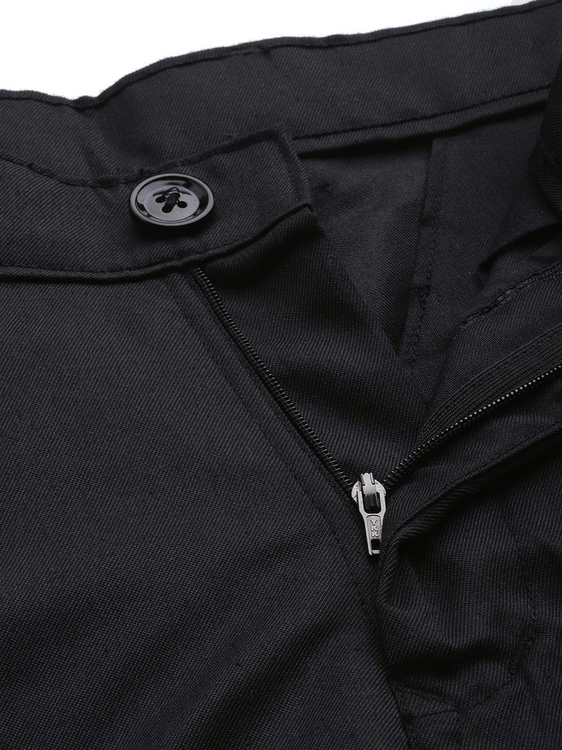 Men Black Smart Tapered Fit Solid Cotton Cropped Regular Trousers