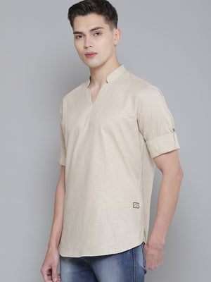 Dennison men's beige comfort fit kurta front view