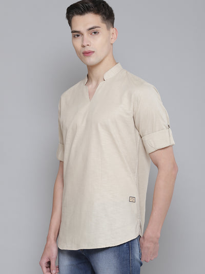Dennison men's beige comfort fit kurta front view