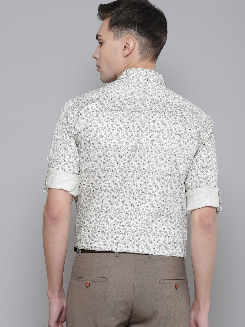 DENNISON Men Cream-Coloured Smart Slim Fit Printed Formal Shirt